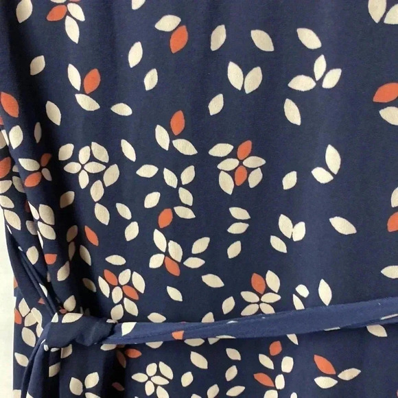 MOTHERHOOD MATERNITY WO SIZE LARGE WRAP DRESS NAVY W/ SALMON AND CREAM DESIGN - Picture 12 of 12